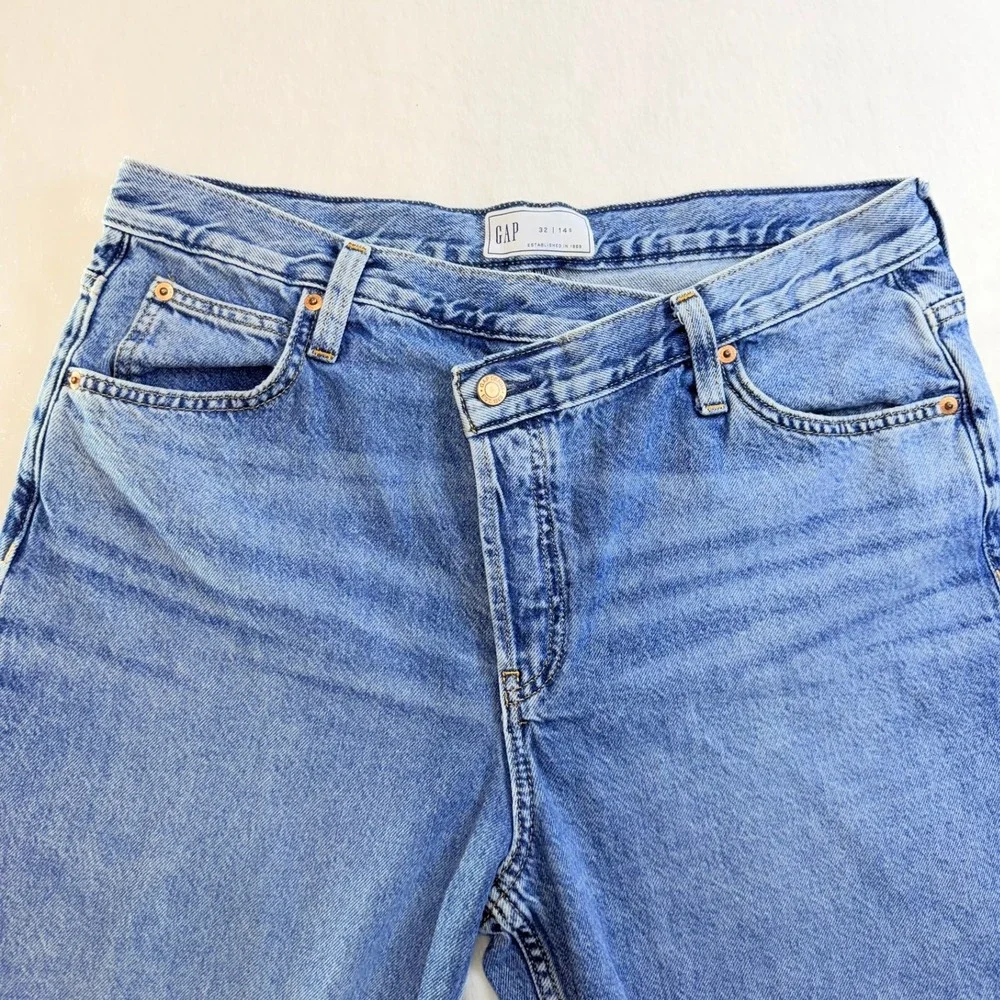 GAP Women's Fast Long Tape Crossover‎ Waist Baggy Jeans Med Wash 100% Cotton 14S